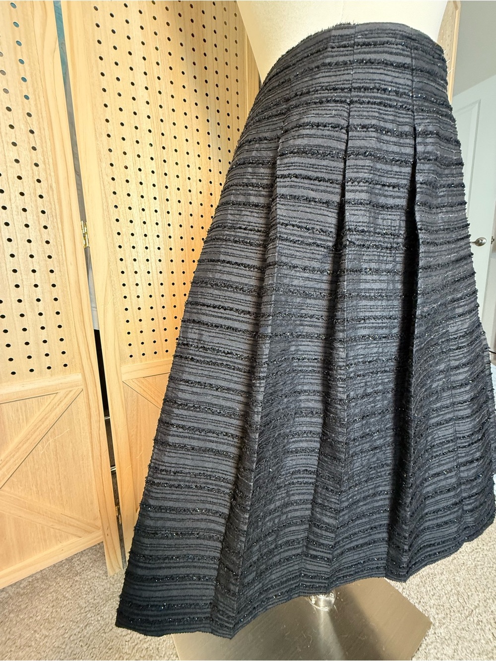 Talbots Size 14 Black Textured Sparkle Stripe Full Midi Skirt Party Holiday - Picture 5 of 11